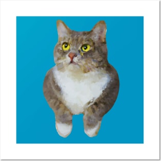 Funny cat with two arms painting Posters and Art